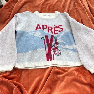 a new day Après Ski Sweater - Light Gray and Red